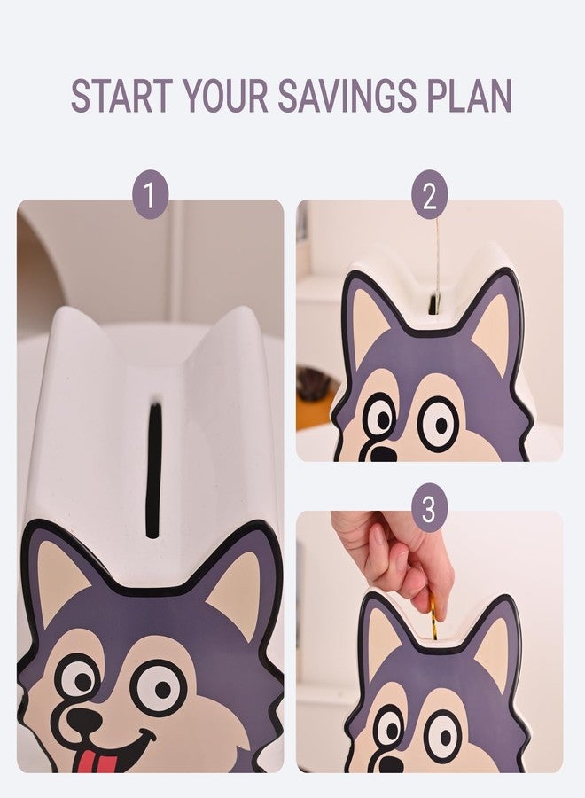 PIG WORLD Husky Piggy Bank for Adults Must Break to Open,Ceramic Money Bank,Puppy Piggy Bank for Boys,Alcancias De Dinero para Adultos,Girls Coin Bank,Modren Home Decor Living Room,Money Jar - Image 4
